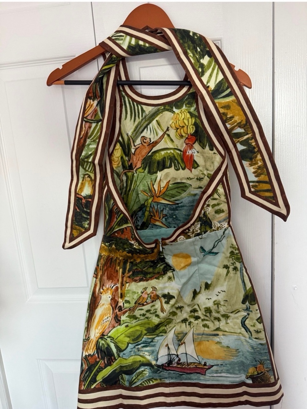 Alemais Tropical Halter Mini Dress in Green, Blue, Brown - Picture 5 of 7